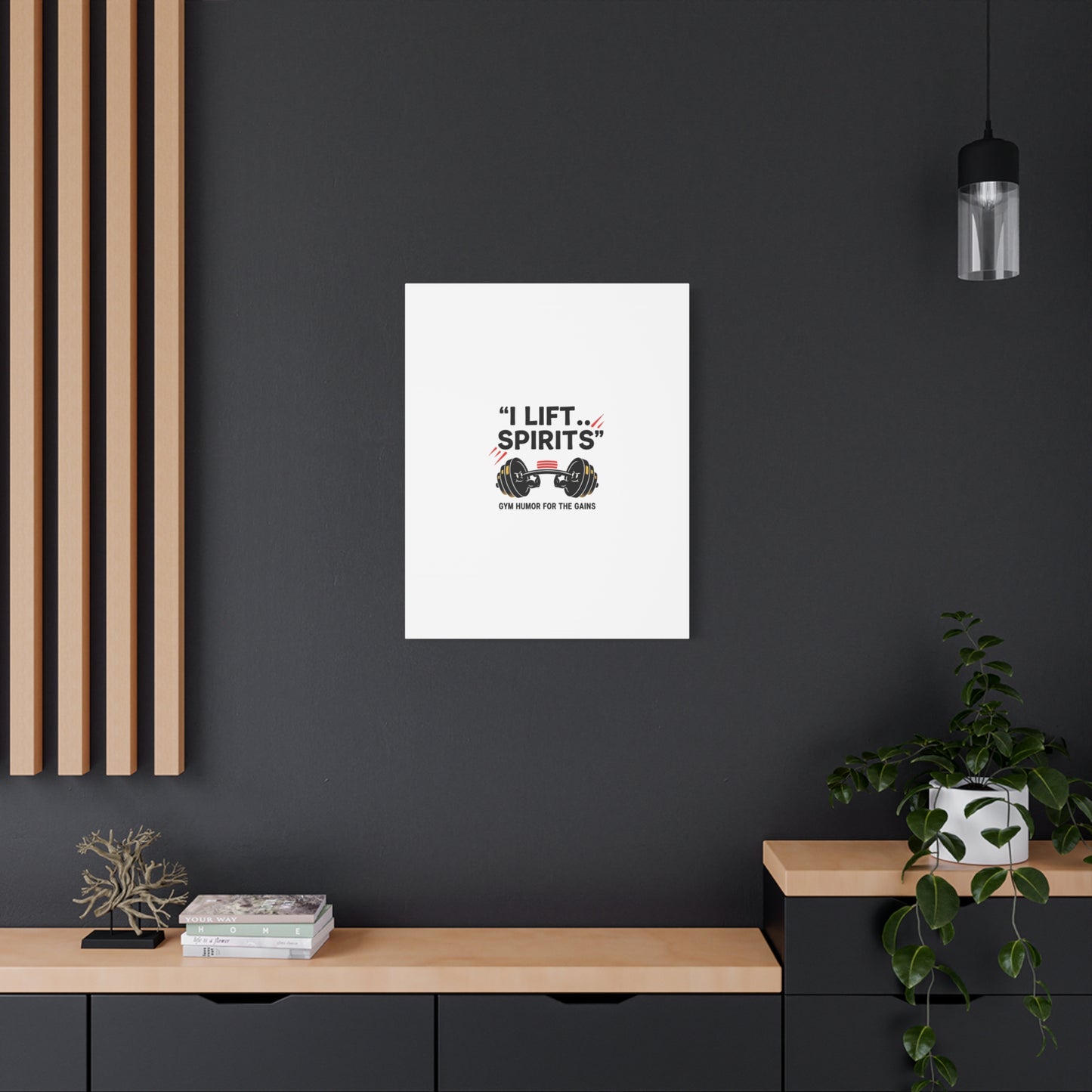 I Lift Spirits Gym Humor Canvas | geometric luxe, chrome accents