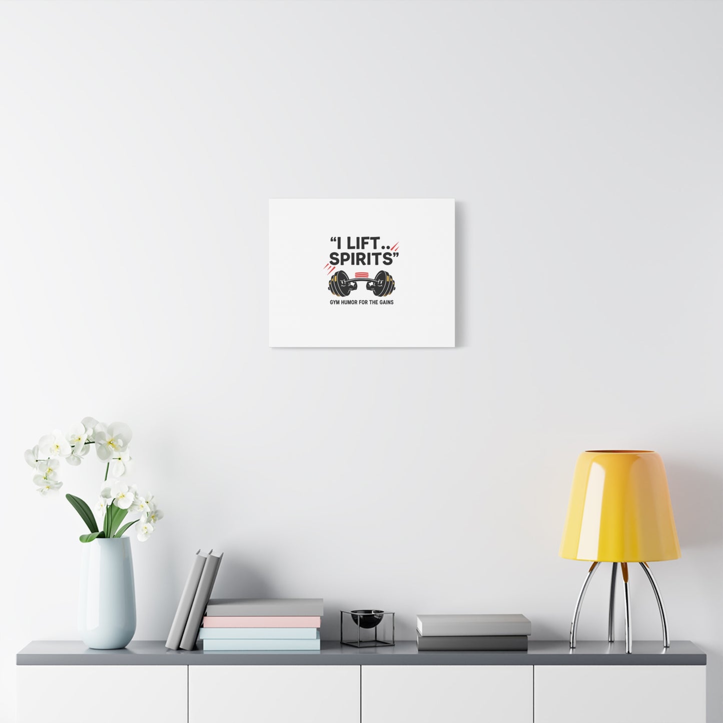 I Lift Spirits Gym Humor Canvas | geometric luxe, chrome accents