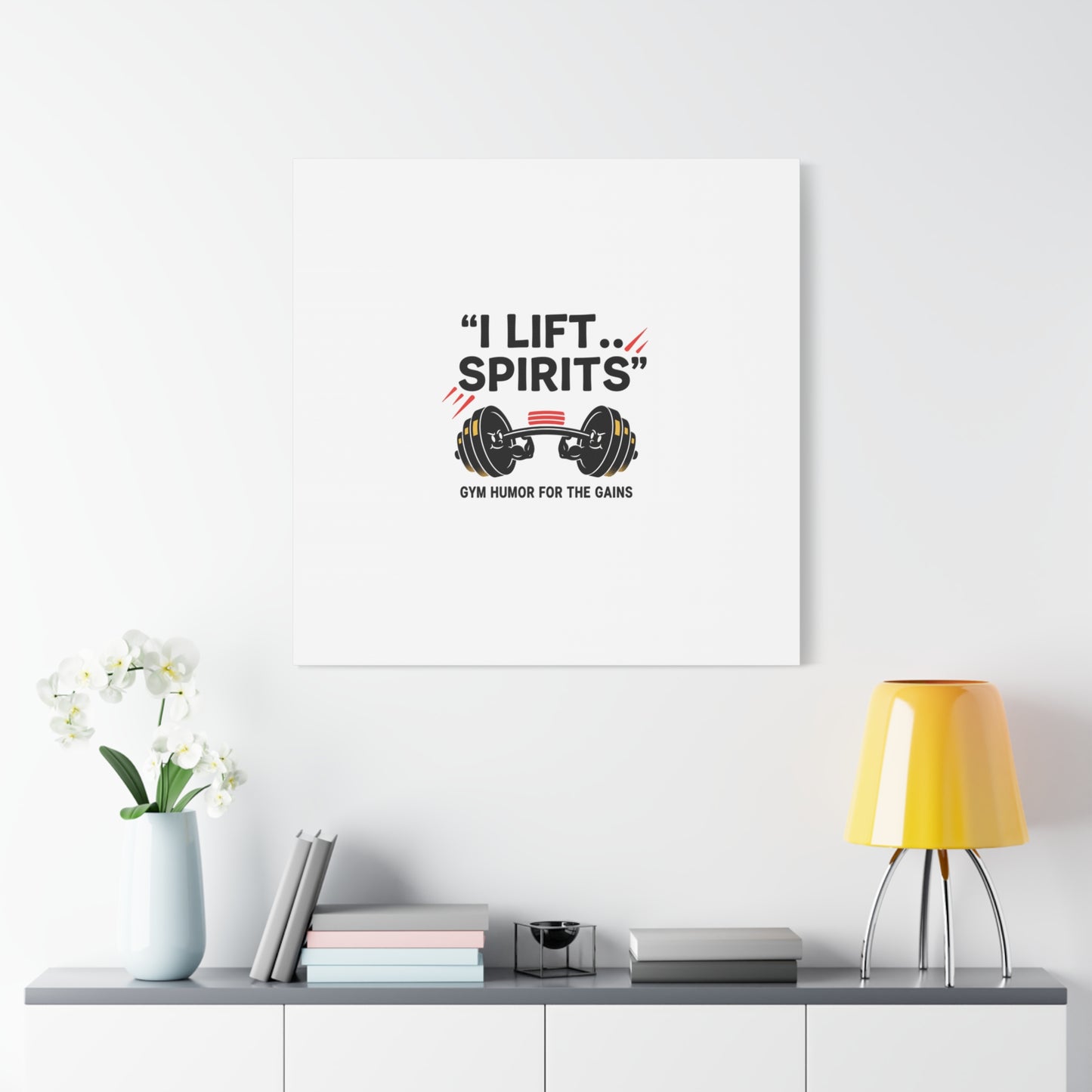 I Lift Spirits Gym Humor Canvas | geometric luxe, chrome accents