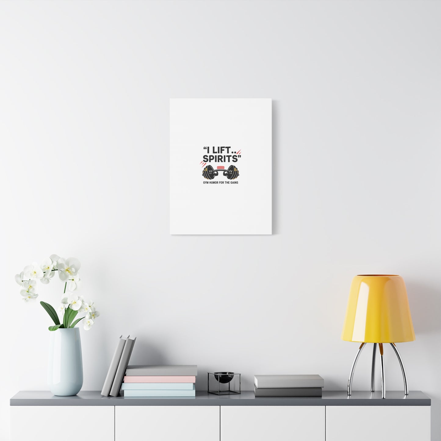 I Lift Spirits Gym Humor Canvas | geometric luxe, chrome accents