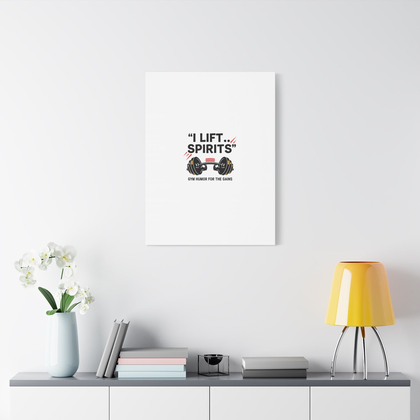 I Lift Spirits Gym Humor Canvas | geometric luxe, chrome accents