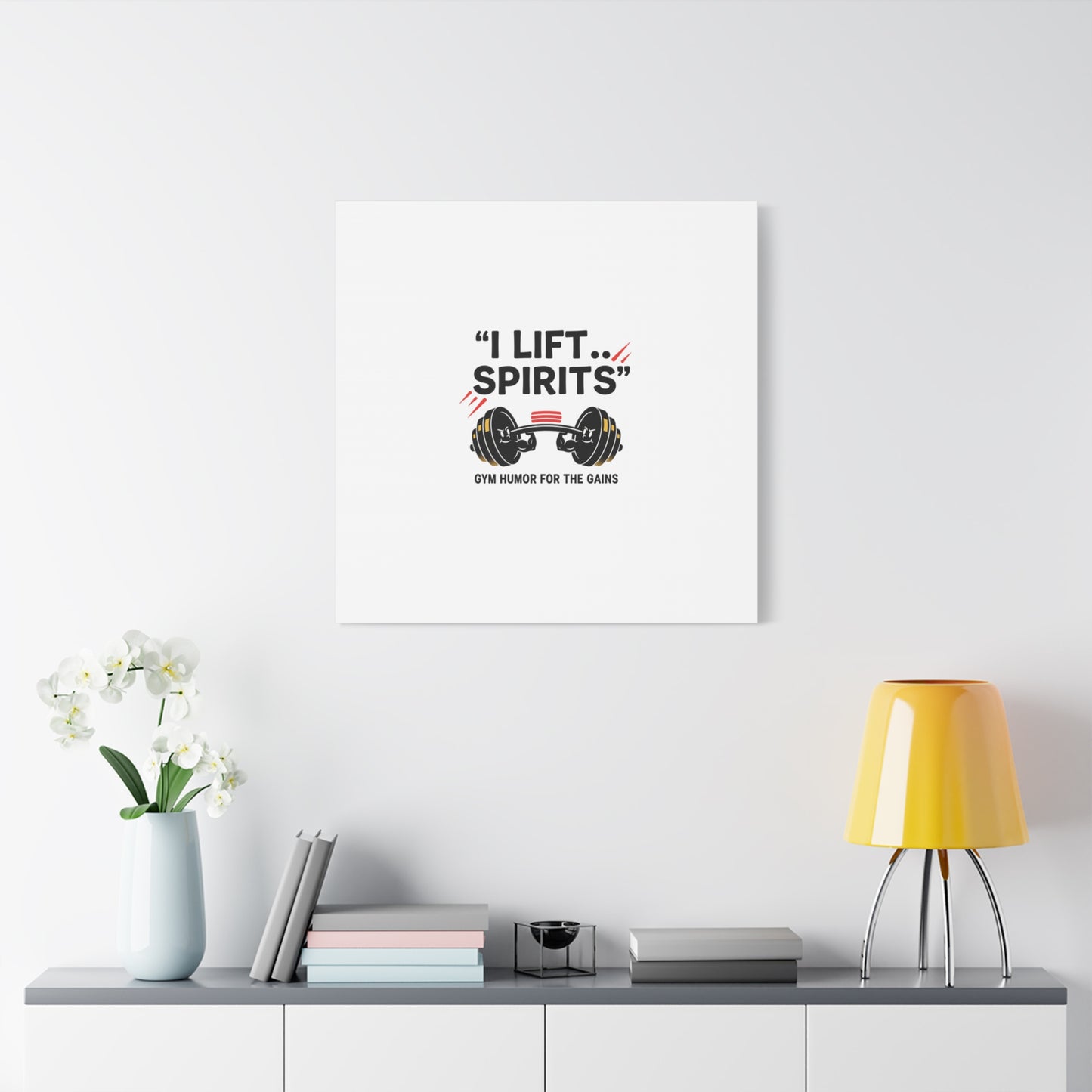 I Lift Spirits Gym Humor Canvas | geometric luxe, chrome accents