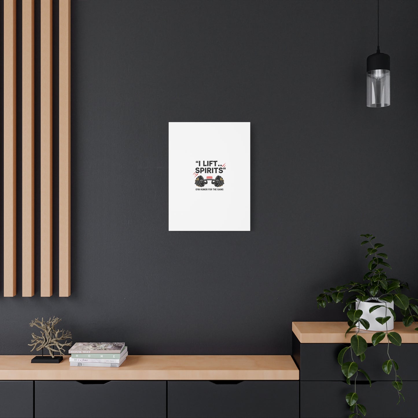 I Lift Spirits Gym Humor Canvas | geometric luxe, chrome accents