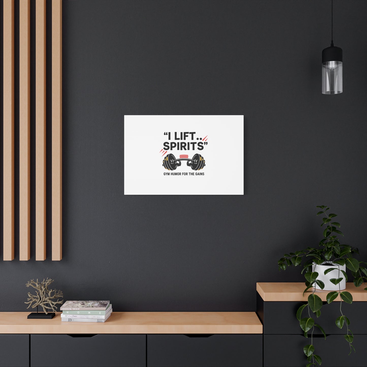 I Lift Spirits Gym Humor Canvas | geometric luxe, chrome accents
