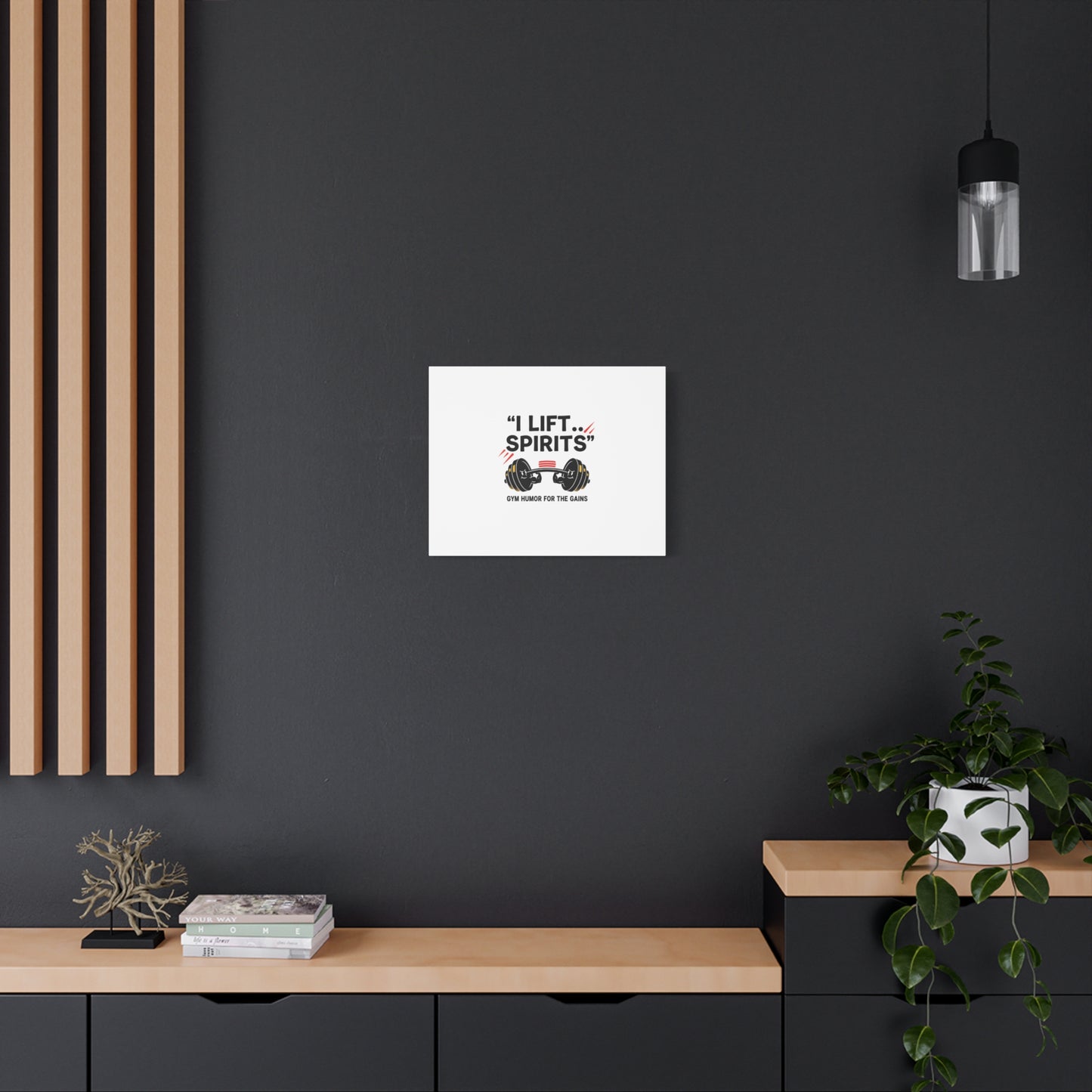 I Lift Spirits Gym Humor Canvas | geometric luxe, chrome accents
