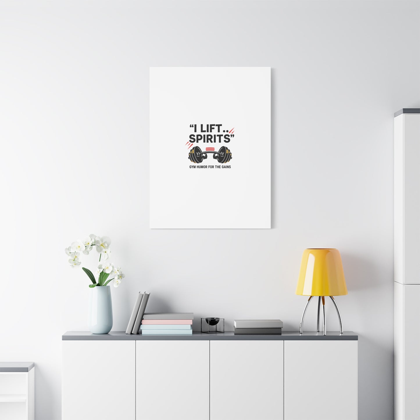 I Lift Spirits Gym Humor Canvas | geometric luxe, chrome accents