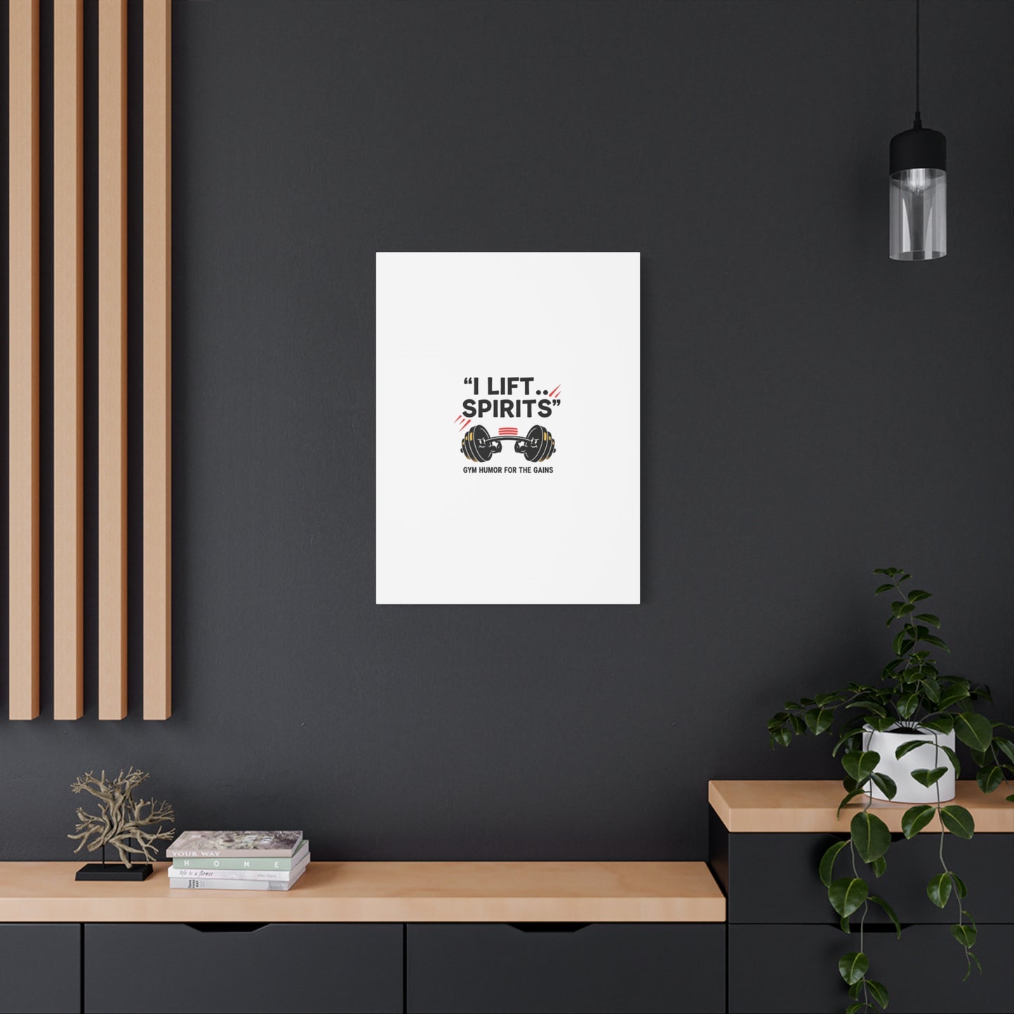 I Lift Spirits Gym Humor Canvas | geometric luxe, chrome accents