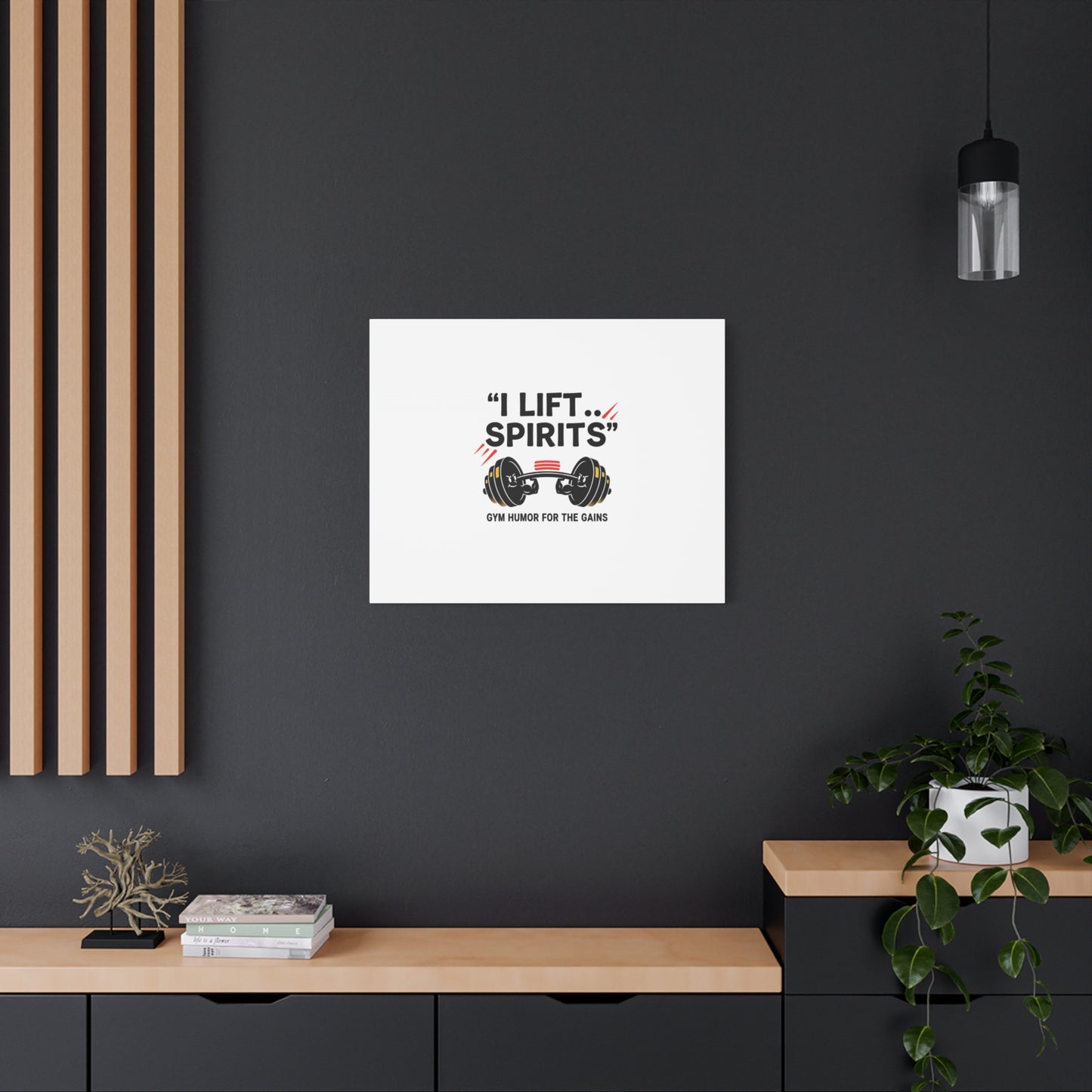 I Lift Spirits Gym Humor Canvas | geometric luxe, chrome accents