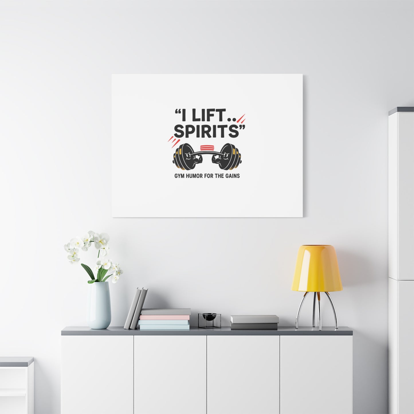 I Lift Spirits Gym Humor Canvas | geometric luxe, chrome accents