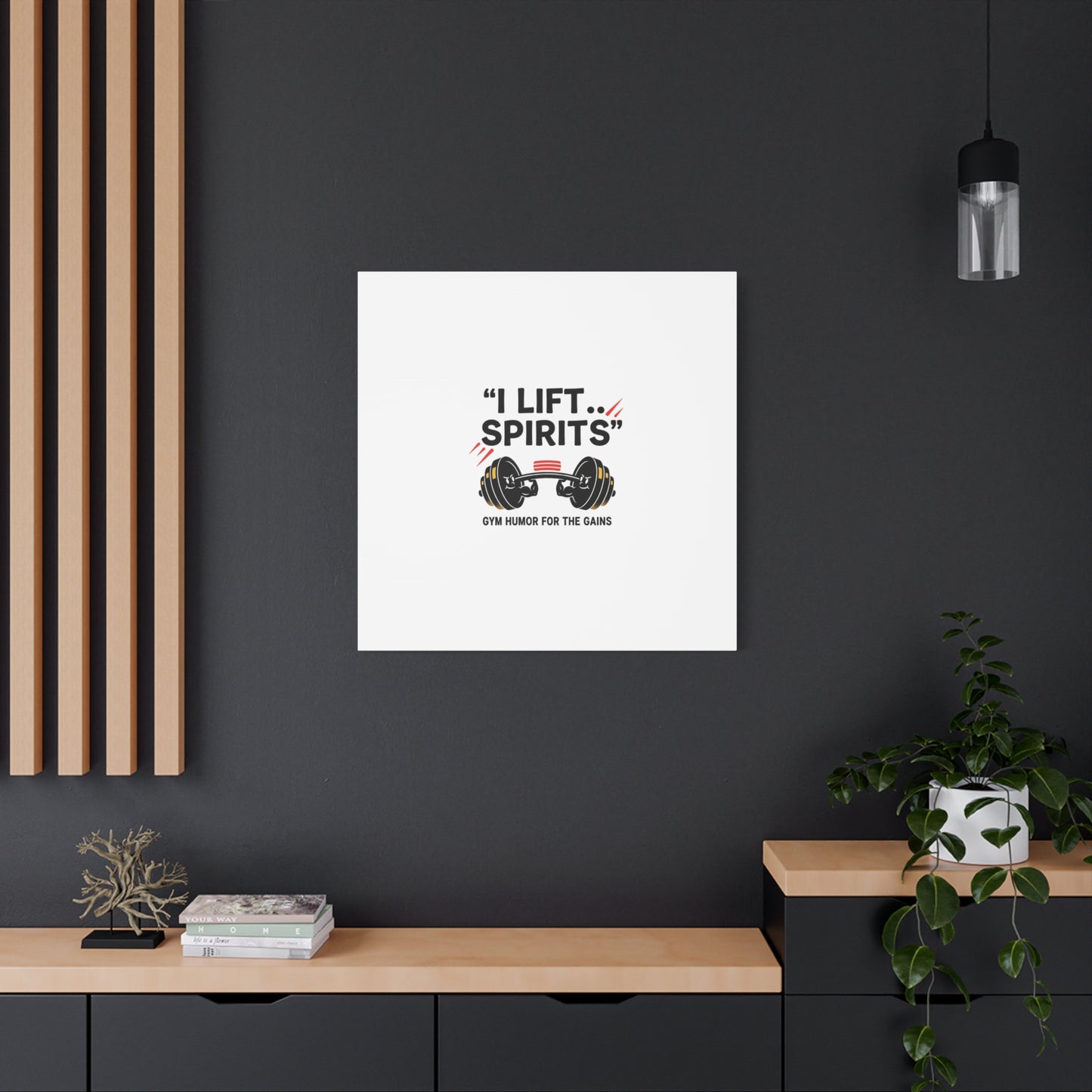 I Lift Spirits Gym Humor Canvas | geometric luxe, chrome accents