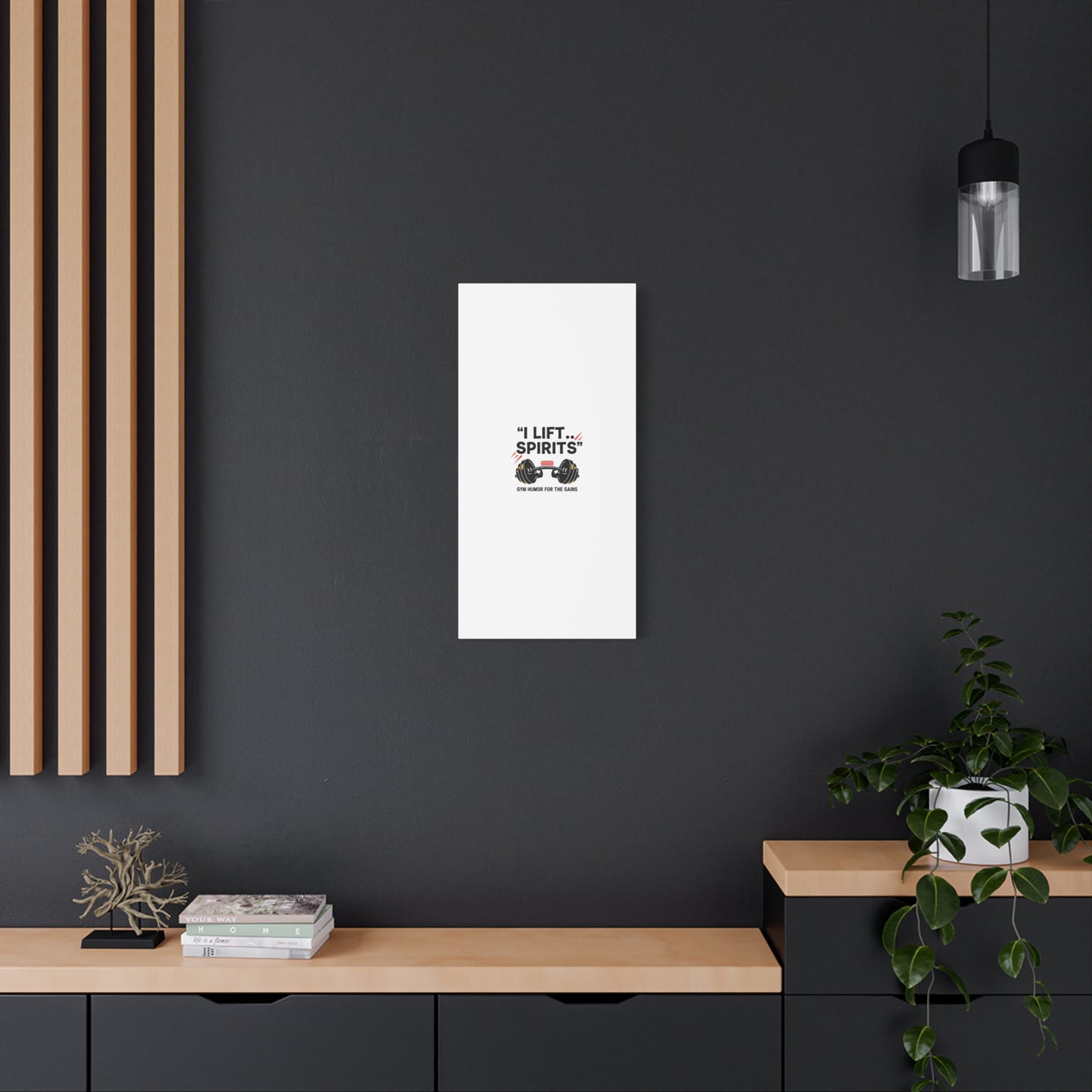 I Lift Spirits Gym Humor Canvas | geometric luxe, chrome accents