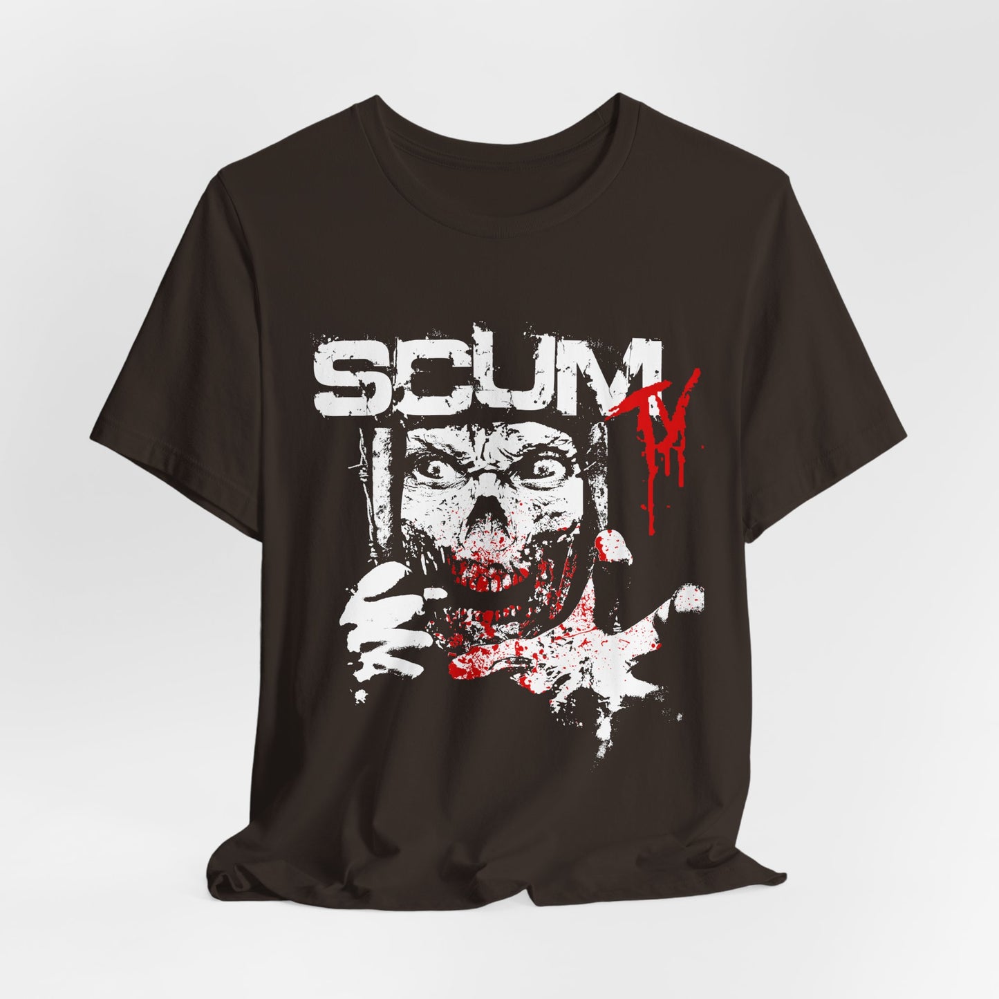 Horror Graphic Tee — "SCUM" Zombie Face with Blood Drip (TJ's World)