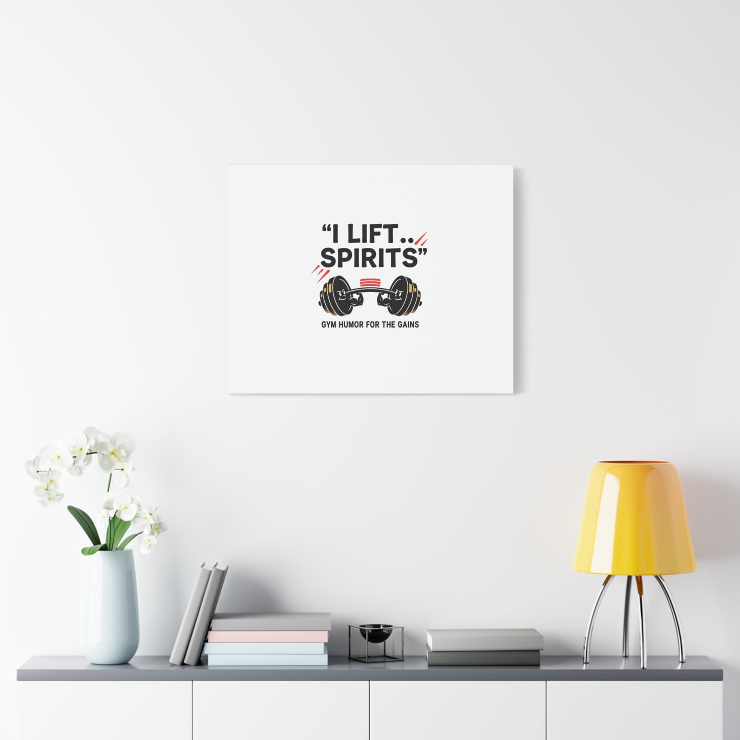 I Lift Spirits Gym Humor Canvas | geometric luxe, chrome accents