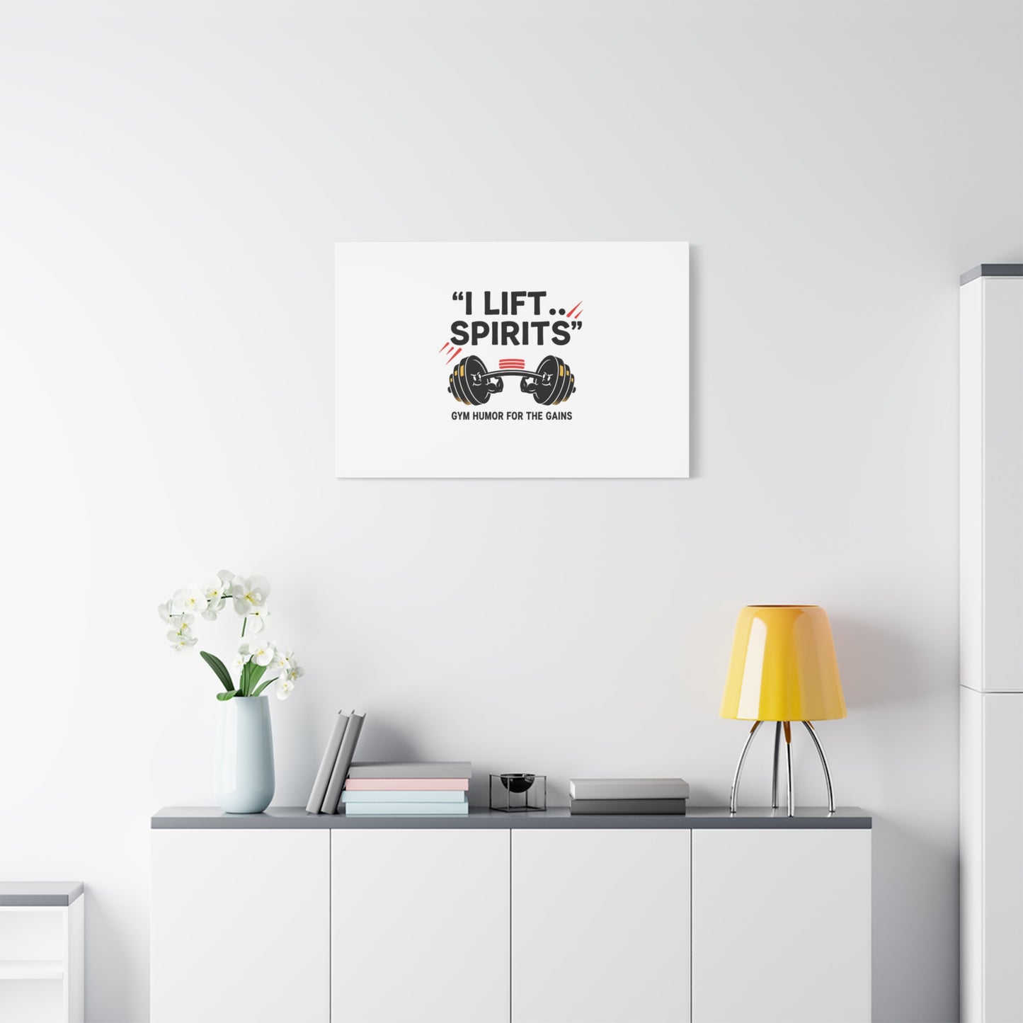 I Lift Spirits Gym Humor Canvas | geometric luxe, chrome accents