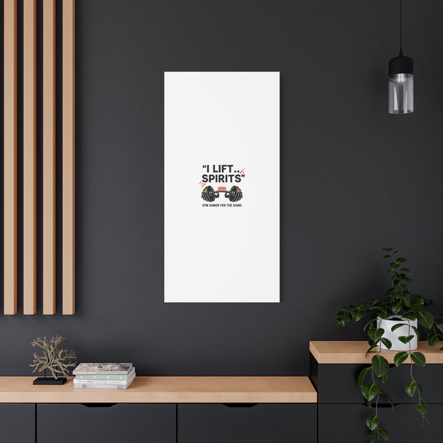 I Lift Spirits Gym Humor Canvas | geometric luxe, chrome accents