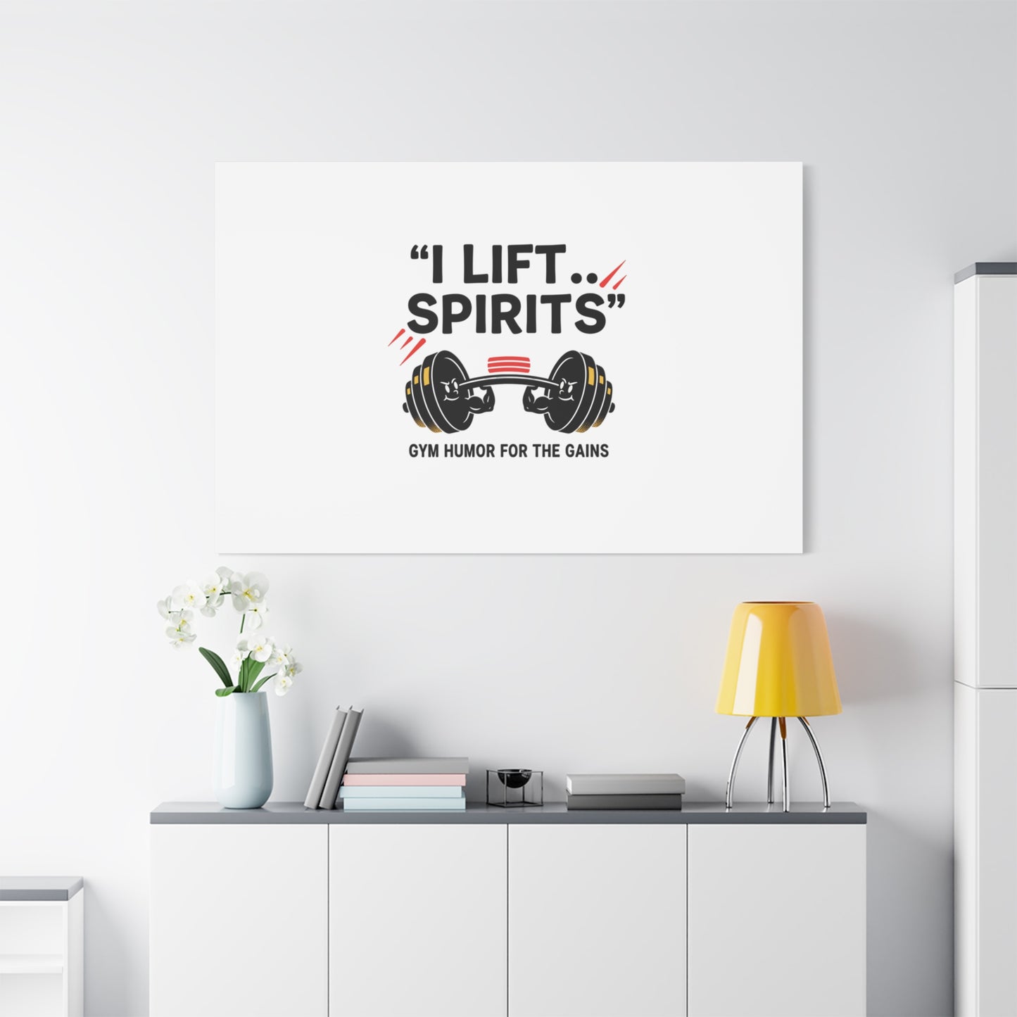 I Lift Spirits Gym Humor Canvas | geometric luxe, chrome accents