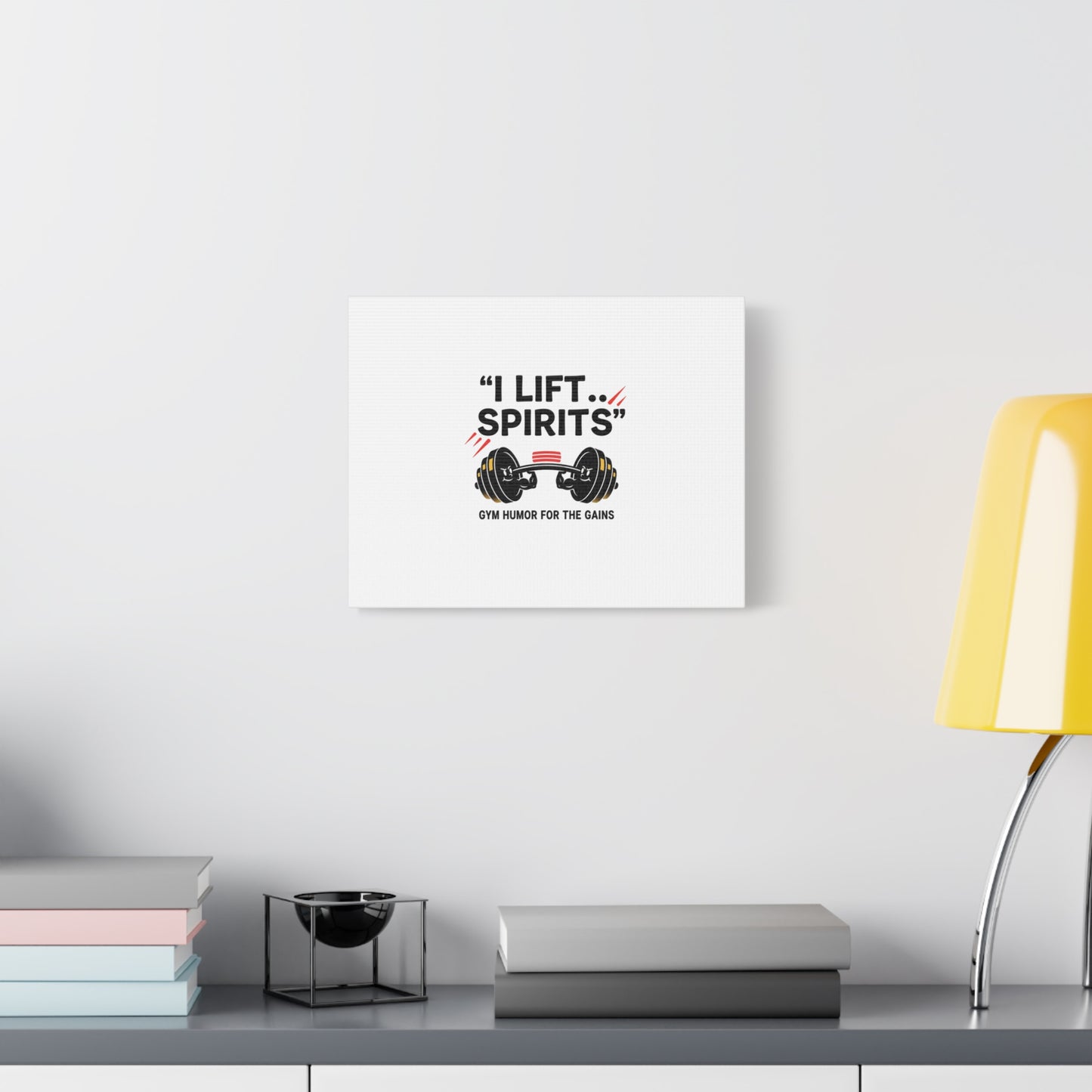 I Lift Spirits Gym Humor Canvas | geometric luxe, chrome accents