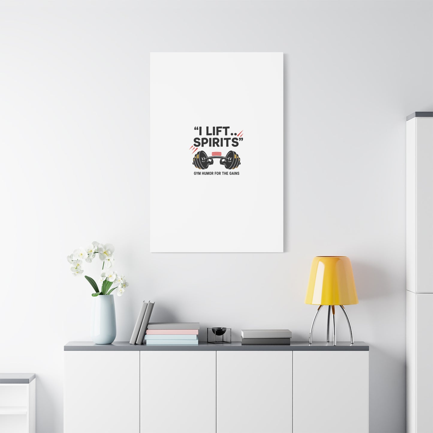 I Lift Spirits Gym Humor Canvas | geometric luxe, chrome accents
