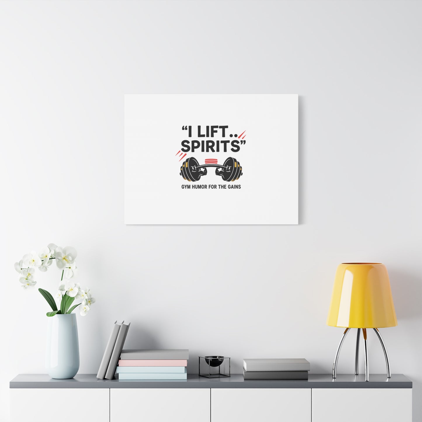 I Lift Spirits Gym Humor Canvas | geometric luxe, chrome accents