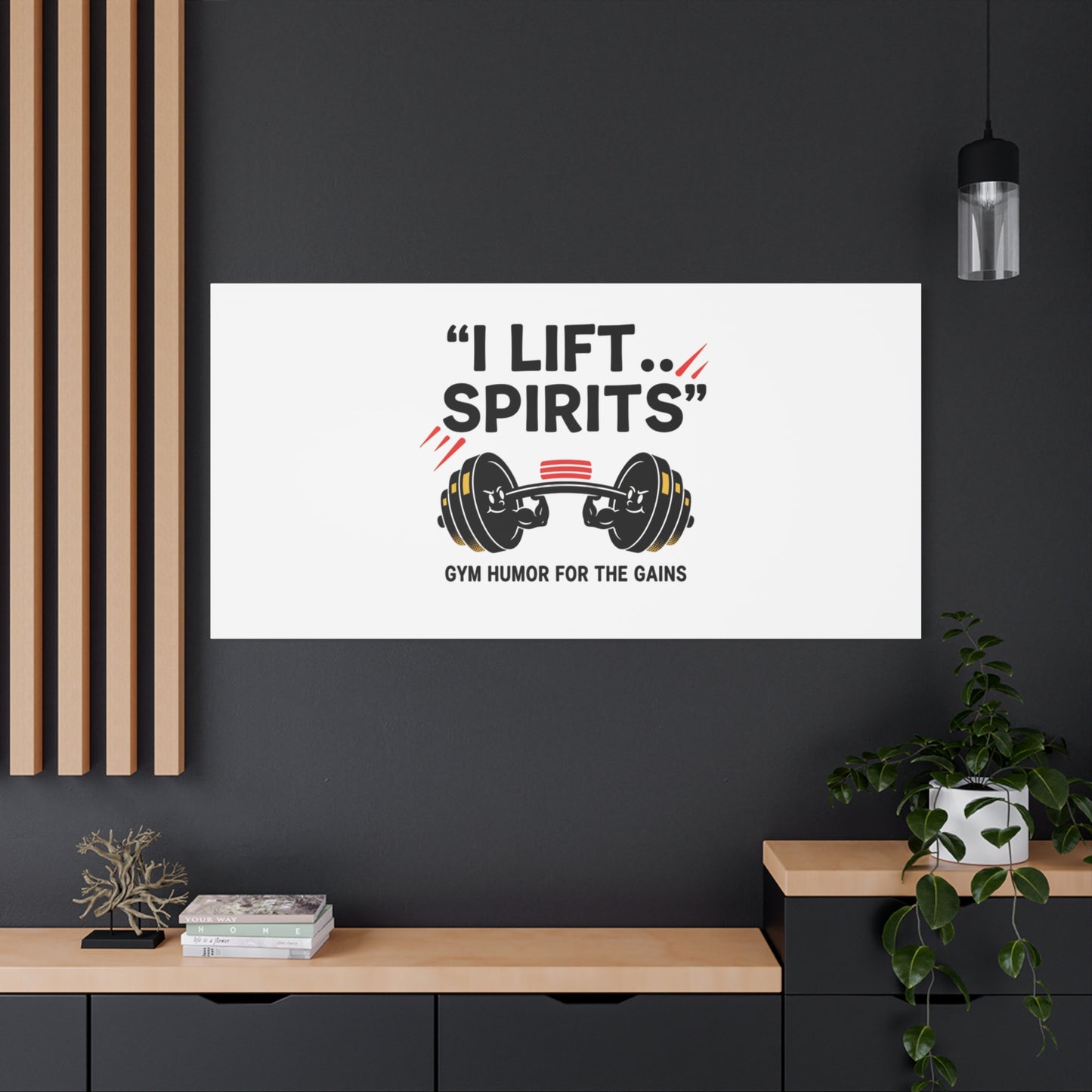 I Lift Spirits Gym Humor Canvas | geometric luxe, chrome accents