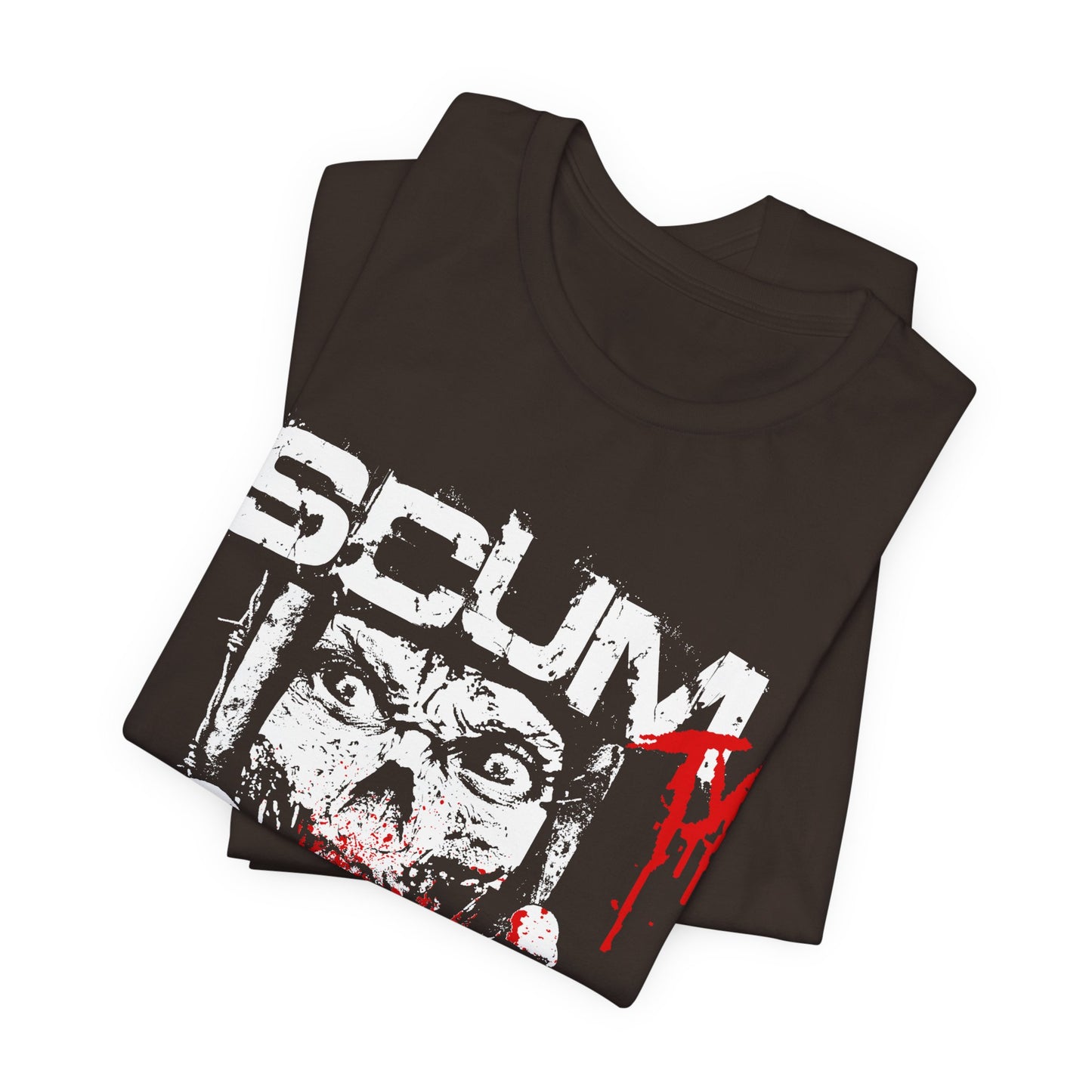 Horror Graphic Tee — "SCUM" Zombie Face with Blood Drip (TJ's World)